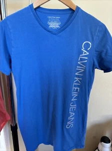 Calvin Klein Jeans Short Sleeve Shirt V Neck Blue Kids Size XL (18/20) Boy/Girl - Picture 1 of 4