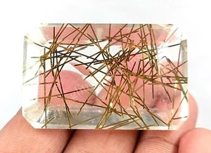 161.55 Ct Emerald Golden Rutilated Quartz Certified Transparent Loose Gems M25 - Picture 1 of 8