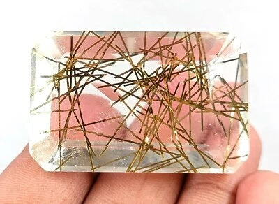 161.55 Ct Emerald Golden Rutilated Quartz Certified Transparent Loose Gems M25 - Image 1 of 4