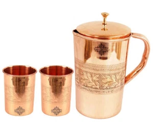 Juego de 1 jarra en relieve de cobre 1500 ml con 2 vasos de vidrio 300 ml cada uno - ENVÍO GRATUITO - Imagen 1 de 1