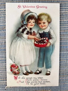 St Valentine Day Greeting Kids Box of Chocolate Postcard Wolf & Co USA - Picture 1 of 2