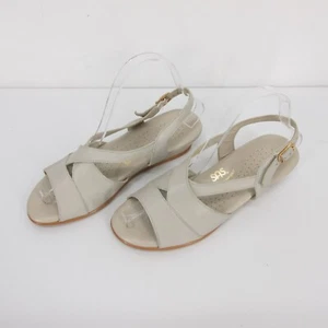 SAS Caress Cross Strap Leather Wedge Sandals Bone Size 7 M Tripad Comfort - Picture 1 of 10
