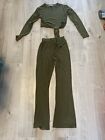 Vgc Ladies Time Sexy Lounge Suit Cropped Top Long Sleeve And Leg Size M/L Khaki
