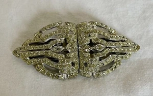 1940'S Clear Rhinestone Dress Clips Brooch DUET Pin Art Deco Shoe Clips Vintage - Picture 1 of 12
