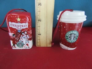 601. STARBUCKS Mini To Go Cup & Mini Christmas Blend Coffee Bag Ornaments 2007 - Picture 1 of 5