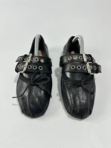 Miu Miu Black Leather Buckle Ballet Flats Size 35.5 EU/ 5.5 US/ 2.5 UK - Picture 1 of 9