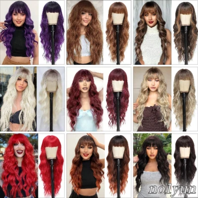 Pelucas largas con flequillo para mujer cabello rizado ondulado pelucas sintéticas resistentes al calor nuevas Foto 1 de 4