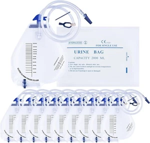 10 PACK 2000ml Urinary Drainage Catheter Bags with Adjustable Clips Anti-Reflux - Picture 1 of 8