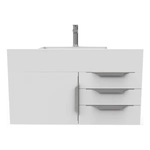 Nile 36" White Wood Floating Vanity with White Top and Brushed Nickel Trim - Picture 1 of 8