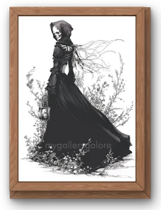 PÓSTER ESQUELETO DE BRUJA A4 arte de pared imprimible foto digital fondo AI arte G - Imagen 1 de 1
