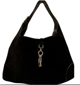 Gucci Handbag Hobo Shoulder Bag Purse Jackie O Purse Black Suede Leather Tote - Picture 1 of 12