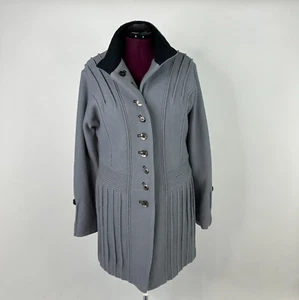 Icelandic Design Womens 100% Boiled Wool Longline Coat sz XL Grey Artsy Buttons - Picture 1 of 17