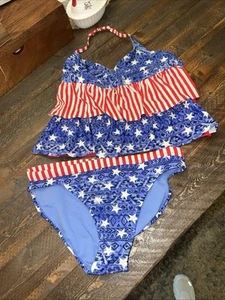 American Flag Swimsuit Bikini 4th July Summer Girls L 10/12 - Picture 1 of 6