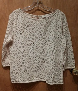 Loft M beige Spitzen Top Überbluse hinten geknöpft - Bild 1 von 4