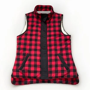 Cambridge Dry Goods Vest Women’s S Black Red Buffalo Plaid Zip Fleece Lined Cozy - Picture 1 of 9