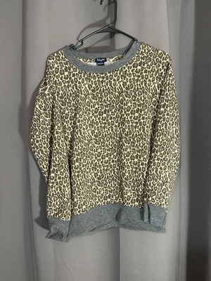Espléndida Sudadera Estampado Leopardo - Gris Ribete Acanalado, Mezcla de Algodón Suave, Talla S Foto 1 de 4