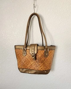 Etienne Aigner 100% Rattan with Bronze Trim Tote Bag. 15 X 9 X 4 FLAWS SEE READ - Picture 1 of 13