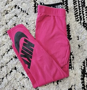 Nike Girls Hot Pink and Black Logo Leggings Size 6X - Picture 1 of 5