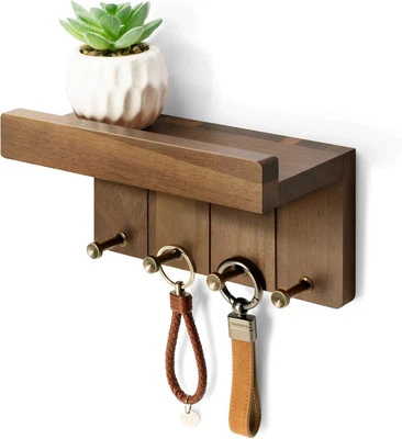 Rebee Vision Farmhouse Key Holder Wall Mount - Small Rack 8 Inch, Acacia  - Image 1 of 4