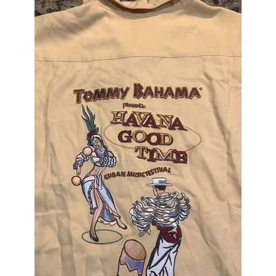 TOMMY BAHAMA Hombres XL Habana Buen Tiempo Hawaiano Amarillo Abotonado Vacaciones Playa Foto 1 de 4