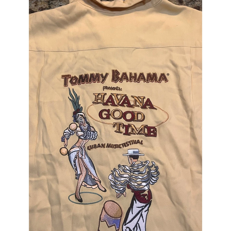 TOMMY BAHAMA Hombres XL Habana Buen Tiempo Hawaiano Amarillo Abotonado Vacaciones Playa Foto 1 de 4