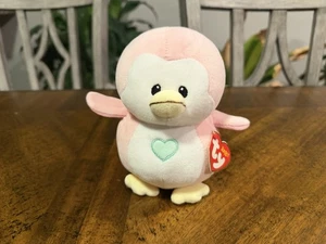 Ty Baby Plush Pink 6" Penny Penguin Green Heart 2017 Stitched Eyes Soft Squishy - Picture 1 of 2