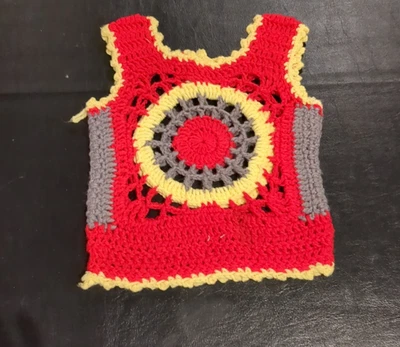 Top tejido ganchillo hecho a mano vintage años 70 talla niña? Cuadrado Granny naranja amarillo Foto 1 de 4