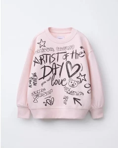 NWT ZARA GIRL’S GRAFFITI GRAPHIC PINK SWEATSHIRT L - Picture 1 of 7
