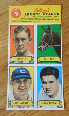 1937 Kellogg's Pep Stamp Panel #5 Hartnett Chicago Cubs Frank Thomas Notre Dame - Image 1 of 2