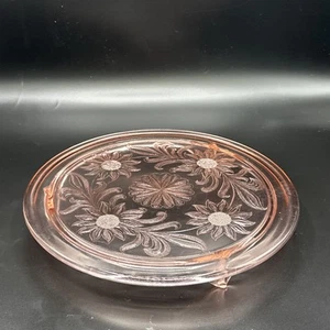 Jeanette Pink Depression Glass- 3 Footed Cake Plate- Sunflowers- 10”- EUC - Picture 1 of 9