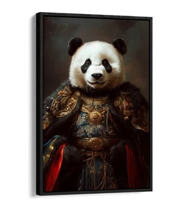PANDA IN ABBIGLIAMENTO REALE - STAMPA ARTE DA PARETE SU TELA CON CORNICE EFFETTO GALLEGGIANTE - Foto 1 di 12