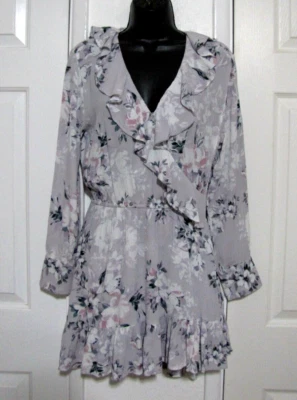 Vestido Americano Trapo Malva Estampado Floral Volantes Dobladillo Alto-Bajo Manga Larga Para Mujer M Foto 1 de 4