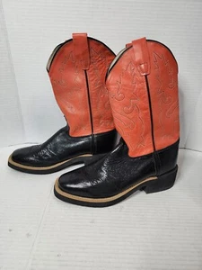 New Old West Youth Size 6.0 Coral & Black Leather Cowboy Western Boots - Picture 1 of 7