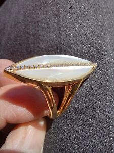 ARGENT BY PAIGE FACETED MOTHER OF PEARL PAVE CZ STERLING GOLD VERMEIL RING s8.75