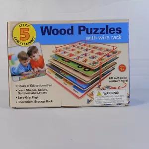 Collective Good Set Of 4 Educational Wooden Puzzle with Wire Rack for Toddlers - Picture 1 of 3