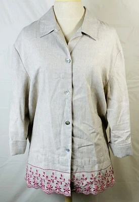 Blusa elegante mujer lino bechamel con mangas 3/4 bordadas beige talla L Foto 1 de 4