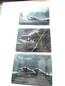 3 Bradford Exchange Wolf " Into The Mist " Collector Plates & Wood Plate Holder - Picture 1 of 9