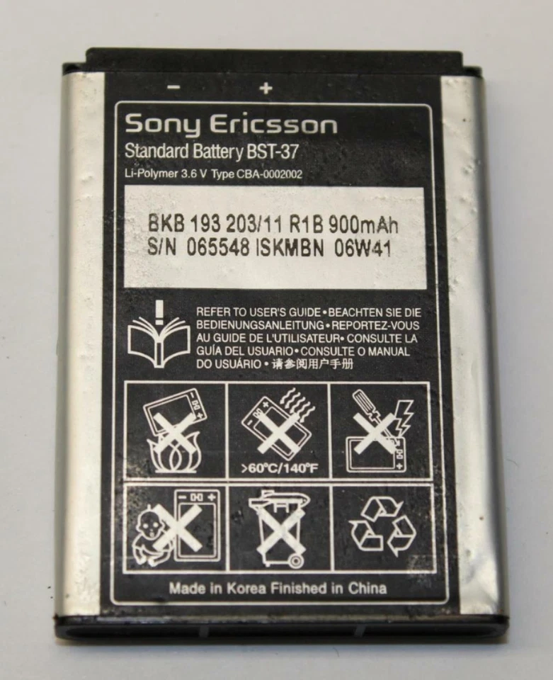 Batería de teléfono celular Sony Ericsson BST-37 900 mAh para J220i K750i V600i W350i W550i Foto 1 de 1