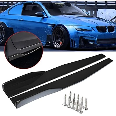 1 Pair Gloss Black Car Body Side Skirt Diffuser Winglet Bumper Spoiler Rear Lip - Image 1 of 4