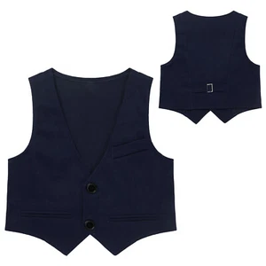 Kids Boys Classic Wedding Prom Party Waistcoat V Neck Formal Vest Suit Vest Top - Picture 1 of 12