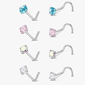 2pcs 20g Surgical Steel L Shape Screw Zirconia CZ Gem Nose Stud Ring Piercing - Picture 1 of 1