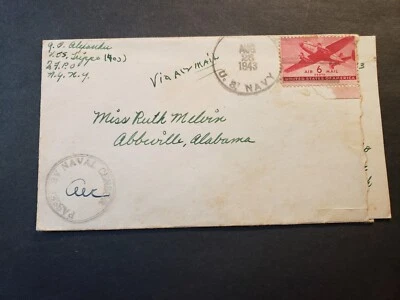 USS TRIPPE DD-403 Naval Cover 1943 Censored WWII Sailor's Mail w/ letter - Image 1 of 3