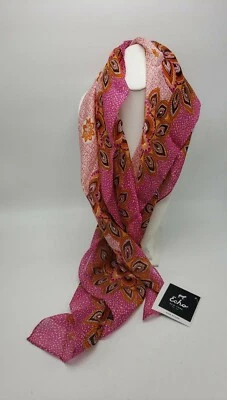 $59  Echo silk scarf  Pink  with Multi  color flowers  k947 - Image 1 of 4