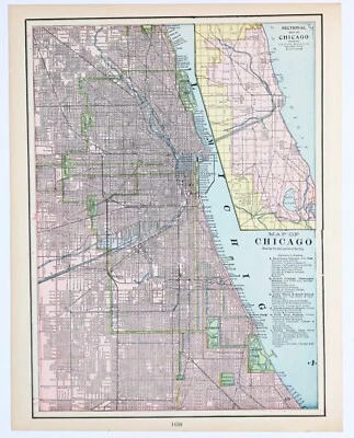 VINTAGE  1899 CITY OF CHICAGO  ILLINOIS Map (13X10) ORIGINAL DOWNTOWN - Image 1 of 4