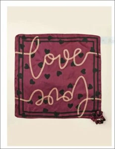 Scarf Hair Tie Scrunchie with Hearts and Chain Pattern Red Wine Color - Picture 1 of 4