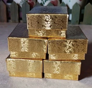 Lot of 5, Gold Color Jewelery Gift Boxes, 2.5" X 1.5" X 1.0" Cotton Insert - Picture 1 of 8
