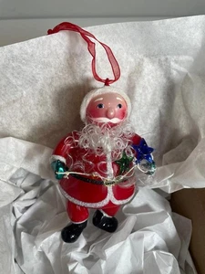 Vintage Santa Red Face Glass Blown Christmas Ornament with White Curly Beard - Picture 1 of 6