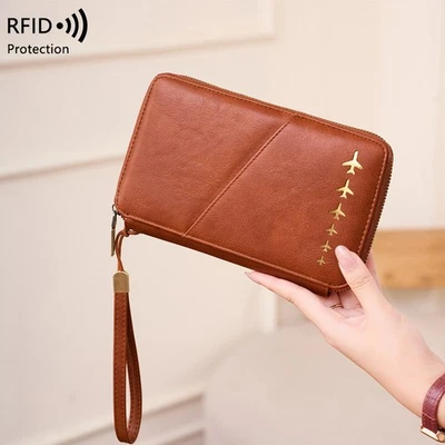 Unisex Classical Zipper Passport Cover RFID Card Holder Ticket Money Pen Storage - Image 1 of 4