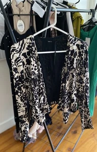 Tokito Beige Black Print Womens Jacket Long Sleeves Size 8 BNWTS - Picture 1 of 10