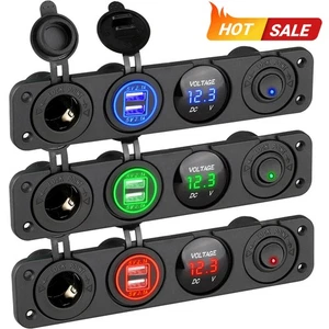 4in1 12V Switch Panel Marine Boat USB Charger Voltmeter Cigarette Lighter Socket - Photo 1 sur 16